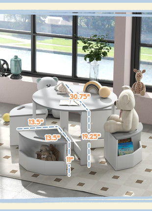 5 Piece Kids Table and Chairs Set with Storage for Art, Craft, Drawing, Playroom, Classroom, Nursery, Gray