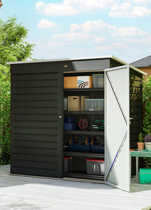 6' x 4' Outdoor Garden Shed, Metal Storage Shed with Lockable Door and Gloves for Backyard Garden Patio, Dark Gray