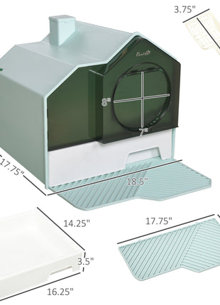 Hooded Cat Litter Box w/ Litter Mat, Litter Particle Catching, Light Blue