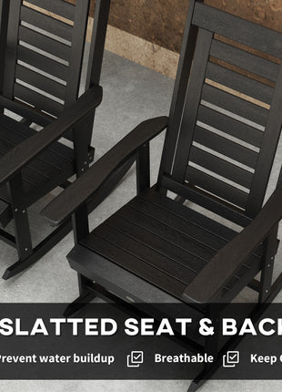 2 Pieces Outdoor Rocking Chairs, HDPE Patio Rockers with 28" High Back, Wide Armrests for Porch Backyard, Black
