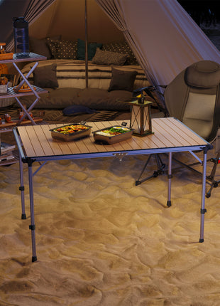 Folding Camping Table, Adjustable Height Aluminum Table, Portable Camping Table for Picnic, Beach, BBQ