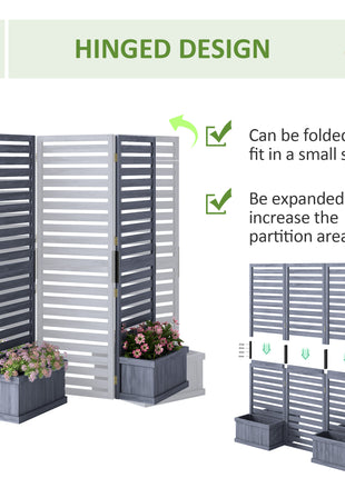 Wood Privacy Screen w/ 4 Planter Box, Raised Bed w/ 3 Panels & Drainage Holes