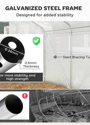 13' x 10' x 6.5' Tunnel Greenhouse Hoop House with Upgraded Galvanized Steel Frame and Large Windows, White