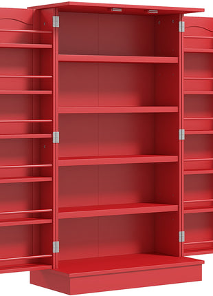 Kitchen Sideboard Cabinet, Large Kitchen Storage Cabinet w/ Double Doors & 5-tier Shelving for Home, Dining Room, Red
