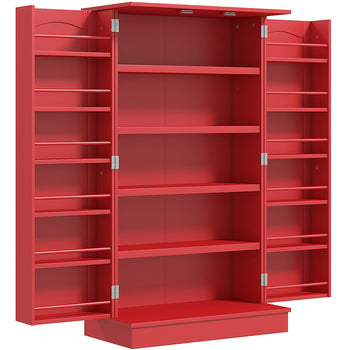 Kitchen Sideboard Cabinet, Large Kitchen Storage Cabinet w/ Double Doors & 5-tier Shelving for Home, Dining Room, Red