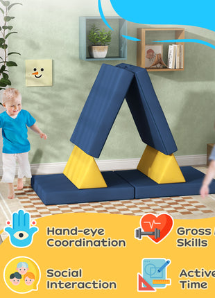 6 Pieces Foam Climbing Blocks for Toddlers with Washable Cover, Climb and Crawl, Blue