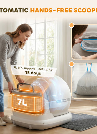 72L Automatic Litter Box, Self Cleaning Litter Box, App Control, Odor & Noise Control, Safety Sensors, Deodorant Gel