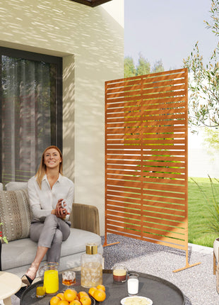 Decorative Privacy Fence Screen, Metal Outdoor Privacy Screen Climbing Plant Trellis with Stand, 78" H x 48" W, Brown