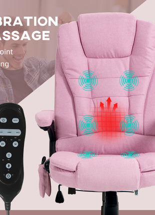 6 Point Vibrating Massage Office Chair with Heat, Linen High Back Massage Desk Chair with Reclining Backrest, Pink