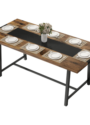 Industrial Kitchen Table for 8 People, 70.9" Long Dining Table with Large Tabletop and Steel Legs for Dining Room, Brown