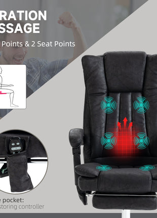 Massage Office Chair, 6 Points and Heat, Reclining Computer Chair with High Back, Adjustable Height and Footrest, Black