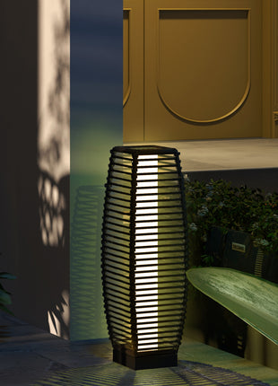 Solar Floor Lamp, Outdoor Rattan Garden Lantern Pathway Light & Decorative Driveway Lighting with Auto LED Lights, Gray
