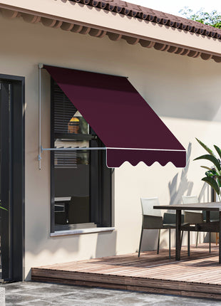6' Drop Arm Manual Retractable Window Awning Sun Shade Shelter for Patio Balcony Outdoor, Aluminum, Wine Red