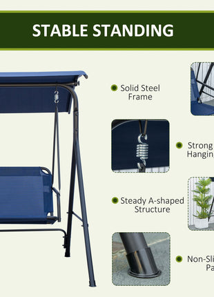 3-Person Porch Swing with Stand, Outdoor Swing for Patio Porch with Adjustable Tilt Canopy and Comfortable Swing Bench-Style Seat, Steel Frame, Dark Blue