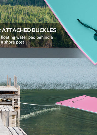 12' x 5' Lily Pad Floating Mat with Cup Holder Table, 3-Layer Portable Roll-Up Water Mat Float Dock for 2-3 People, on Lake, River, Beach, Swimming Pool, Pink