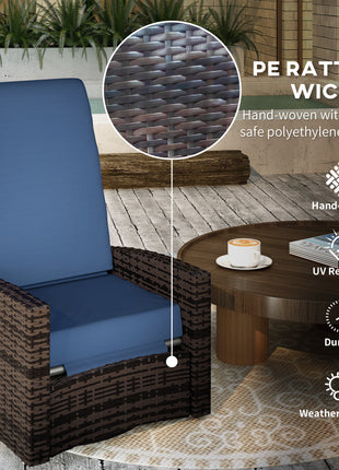 Outdoor Wicker Swivel Recliner Chair, Lifting Footrest, 360° Rotating Basic, Water-resistant Cushions, Dark Blue