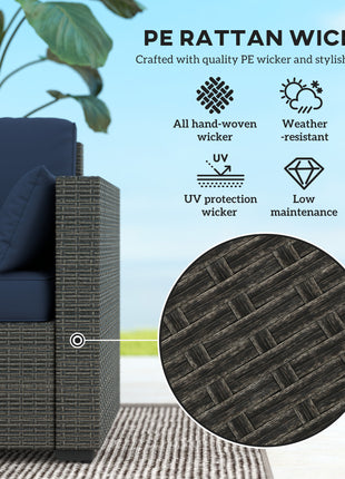 Patio Couch PE Wicker Deep Seating Outdoor Sofa with Removable Cushions, 3 Seater Rattan Sofa, Outdoor Furniture for Balcony, Deck, Garden and Poolside, Navy Blue