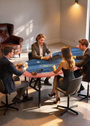 Poker Table Foldable, 72" Portable  Blackjack Table for 8 Players with Felt Surface, Cup Holders, Blue