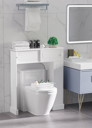 Over The Toilet Bathroom Cabinet, Freestanding Bathroom Storage Organizer with Adjustable Shelves, Toilet Rack, White
