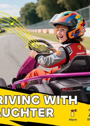 24V Electric Go Kart for Kids, Drift Ride-On Racing Go Kart with 2 Speeds, for Boys Girls Aged 8-12 Years Old, Pink