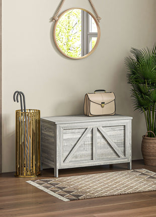 Storage Chest, Farmhouse Lift Top Box Organizer with Safety Hinge, for Bedroom, Entryway, Living Room, Gray Wood Grain