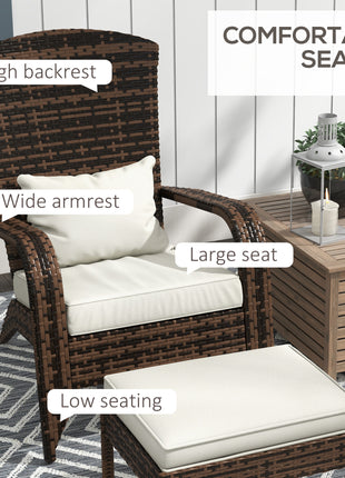 Wicker Adirondack Chair Fire Pit Chair w/ Ottoman & Cushions, White