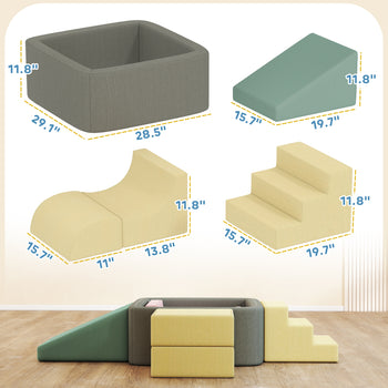 7-Piece Modular Foam Baby Climbing Blocks with Corduroy Covers, Indoor Activity Set for 3-6, Multicolor