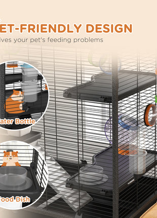 Small Animal Cage for Syrian Hamster, Gerbil Cage with Tubing System, Running Wheel, Ramps, Platforms