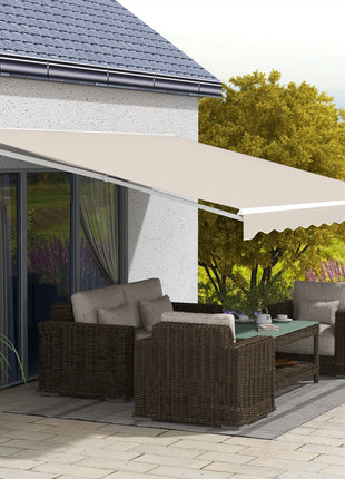 16'x10' Electric Retractable Awning Sunshade Shelter with Remote Controller & Crank Handle for Deck Balcony Yard, Cream