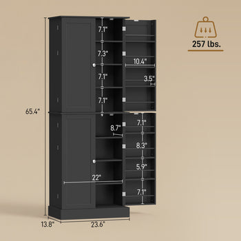 65" Kitchen Cabinet, Kitchen Pantry Cabinet with 4 Doors and 16 Door Shelves for Dining Room, Black