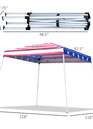 Slant Leg Pop Up Canopy Tent with American Flag Roof and Carry Bag, Beach Canopy Instant Sun Shelter, Height Adjustable, (10'x10' Base / 8'x8' Top)