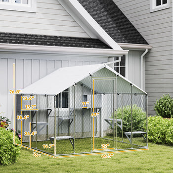 95" Extra Large Metal Outdoor Catio with Waterproof Cover, 2 Resting Boxes, 7 Jumping Platforms, for Multiple Cats