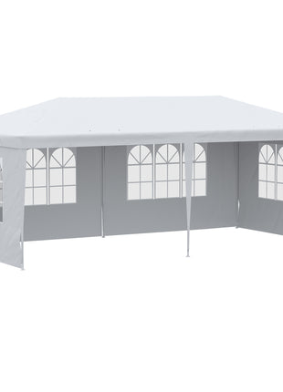 Large 20' x 10' Gazebo Canopy Party Tent with 4 Removable Window Side Walls, Outdoor Events - White