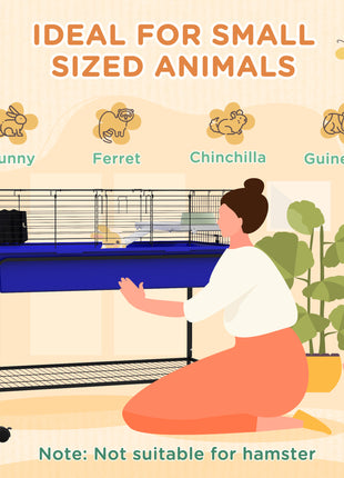 Two-Story Small Animal Cage Removable from Stand, Pet Habitat with Shelf & Wheels, 39" x 20.5" x 36.5", Blue