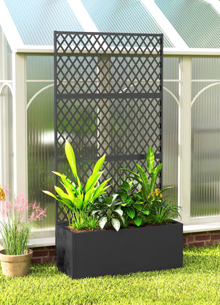 Metal Planter Box with Trellis, Raised Garden Bed with Trellis, Diamond Lattice Privacy Planter for Climbing Plants