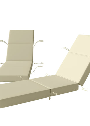 Set of 2 Chaise Lounge Cushion, 4" Thick Outdoor Lounge Chair Cushions with Ties for Patio, 21" x 72", Cream White