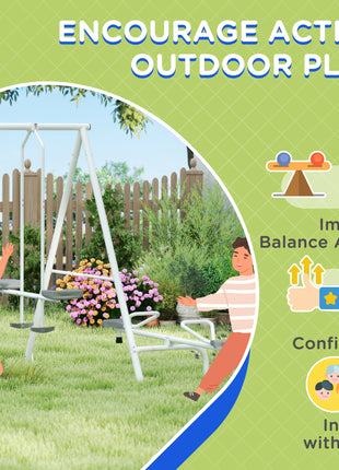 5 in 1 Kids Swing Set for Backyard with Heavy-Duty A-Frame Stand, Saucer Swing, Slide, Seesaw, Glider, Swing Seat, Gray