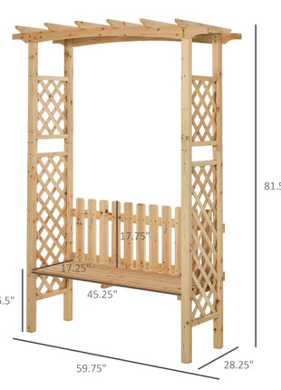 Outdoor Garden Bench Arch Pergola with Natural Fir Wood Build, Protective Varnish, & 2 Person Ergonomic Bench
