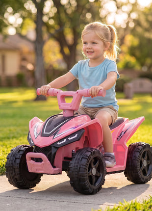 Kids ATV, 6V Battery Powered Kids Quad with 4 Wheeler, Handlebar Button Control, Max 1.2MPH, Max 55lbs Load, Light Pink