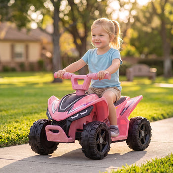 Kids ATV, 6V Battery Powered Kids Quad with 4 Wheeler, Handlebar Button Control, Max 1.2MPH, Max 55lbs Load, Light Pink