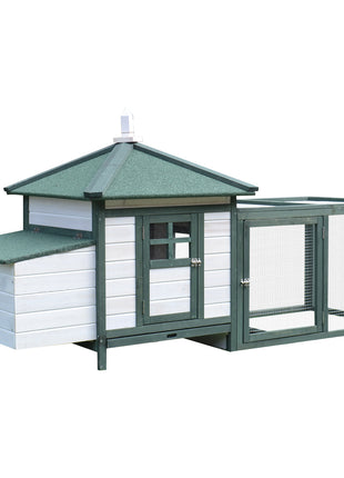 77" Wooden Chicken Coop Hen House Poultry Cage with Weatherproof Roof, Nesting Box, Enclosed Run and Removable Tray for Outdoor Backyard, Green