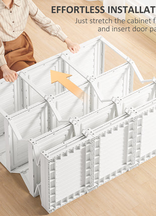 Portable Wardrobe Closet, Folding Clothes Storage Organizer with 8 Cube Compartments, 2 Hanging Rods, 11 Magnet Doors, White