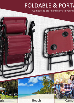 Zero Gravity Chair Set with Side Table, Folding Reclining Chair with Cupholders & Pillows, Adjustable Lounge Chairs for Pool, Backyard, Lawn, Beach, Wine Red