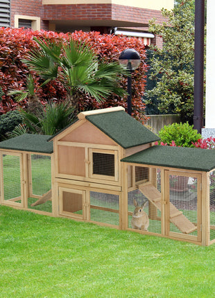 Rabbit Cage Outdoor, Rabbit House 83" 2 Story Deluxe XL Wooden Rabbit Hutch Big Bunny Cage w/ Ladder and Run