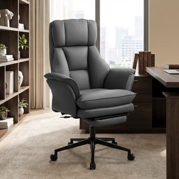Cross Legged Office Chair w/ Footrest, 396 lbs Reclining Computer Desk Chair w/ High Back, Flip-up Armrests, Dark Gray