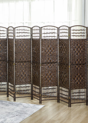 8 Panel Folding Room Divider Portable Privacy Screen Wave Fiber Room Partition for Home Office Brown