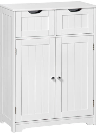 Freestanding Bathroom Storage Cabinet, Floor Cabinet with 2 Drawers, Adjustable Shelf, for Bathroom, Living Room or Entryway, White