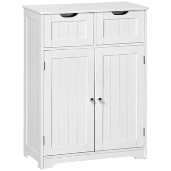 Freestanding Bathroom Storage Cabinet, Floor Cabinet with 2 Drawers, Adjustable Shelf, for Bathroom, Living Room or Entryway, White