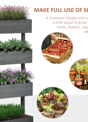 Outdoor Wooden Vertical Garden Planter, 4 Tier Planter Box, Self-Draining for Flowers, Vegetables, Herbs, Gray