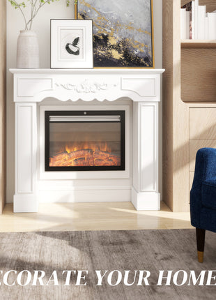 Baroque Fireplace Mantel, Freestanding Fireplace Surround with Leg for Electric Fireplaces, 43.3" W x 39.8" H, White